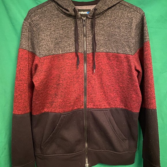 Hawk Fleece Hoodie L/S Men's Small, burgundy, black and gray, zip up front - Picture 3 of 8